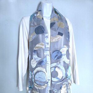 NWOT Fair Lady Lightweight Chiffon Icy Blue & Sand Beige Silk Scarf